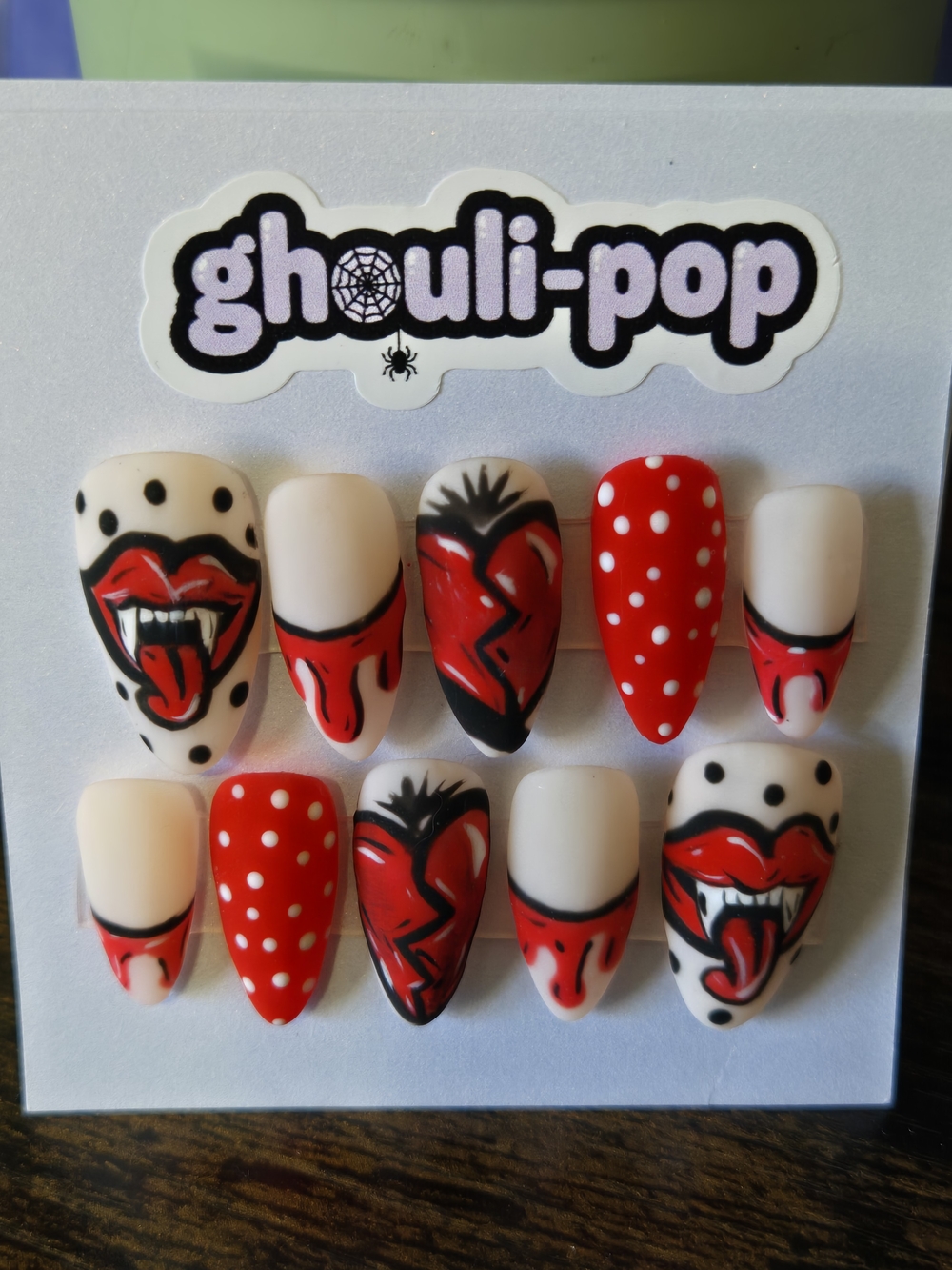 Ghouli-Pop Red & White Vampire Drip Press-On Nails SIZE LG